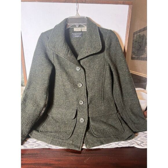 L.L Bean Bellandi Womens Green Boiled Wool Jacket Chore Coat  Classic Outdoor XS - Picture 1 of 9